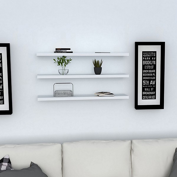 B2bmarkt ΣΕΤ 3 ΡΑΦΙΑ ΤΟΙΧΟΥ CASSIUS HM8966.11 ΜΕΛΑΜΙΝΗ ΣΕ ΛΕΥΚΟ 60x14,5 εκ