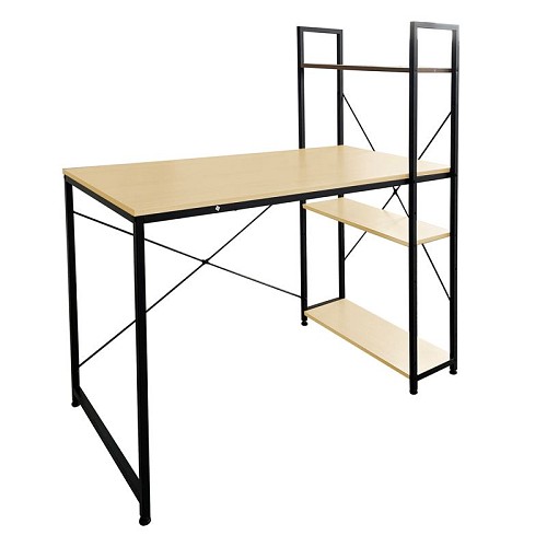 Woodwell ΓΡΑΦΕΙΟ Η/Υ με 4 Ράφια Μέταλλο Βαφή Μαύρο, Melamine Beech Ε-00024823 ΕΟ411,1