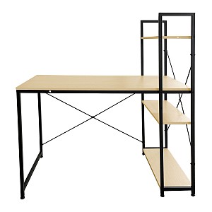 Woodwell ΓΡΑΦΕΙΟ Η/Υ με 4 Ράφια Μέταλλο Βαφή Μαύρο, Melamine Beech Ε-00024823 ΕΟ411,1